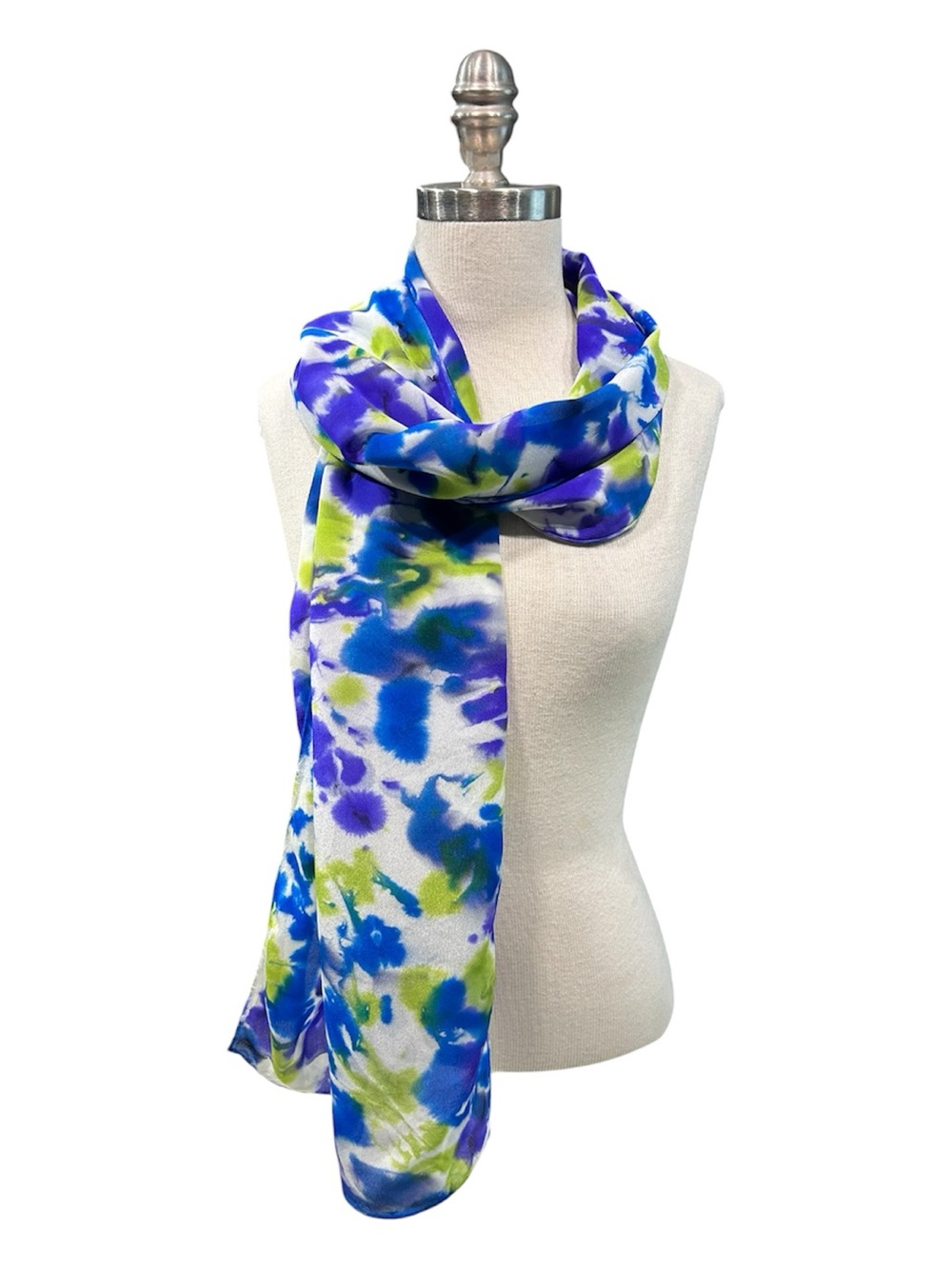 Hand Painted Blue, Orchid, and Lemongrass Green Silk Scarf NWT
